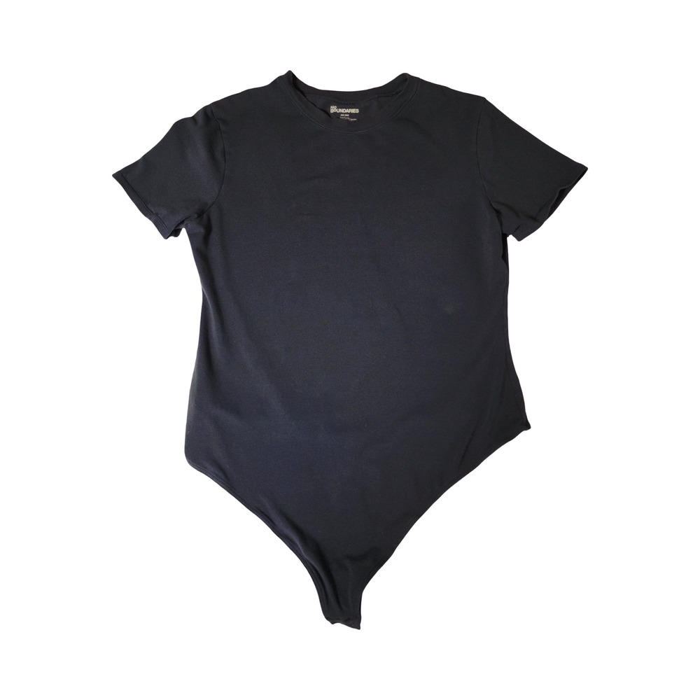 No Boundaries Womens XXL Black Short Sleeve Crew Neck Thong Bodysuit Snap Bottom